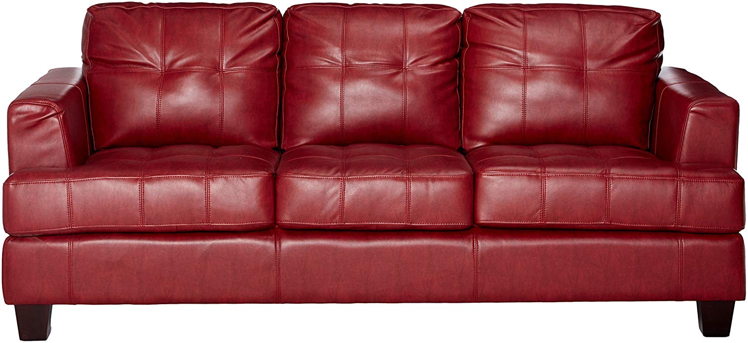 next red leather sofa